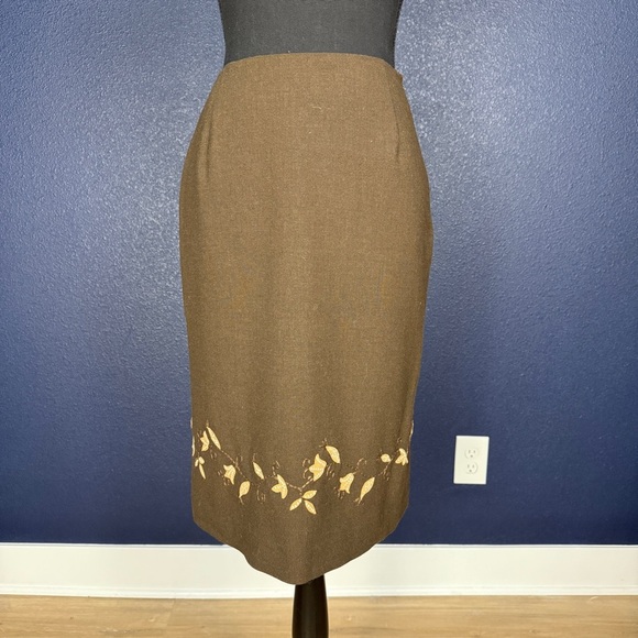 Ann Taylor Brown Embellished Midi Pencil Skirt, Size 8 (runs small) - Picture 1 of 9